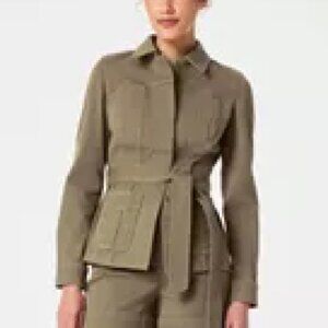 SPANX Stretch Twill Tie-Front Shirt Jacket, Tuscan Olive, size L